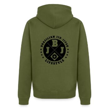 Brazilian Jiu-Jitsu - Unisex Premium Bio Zip Hoodie - Khaki - Hinten - Nico (187cm)