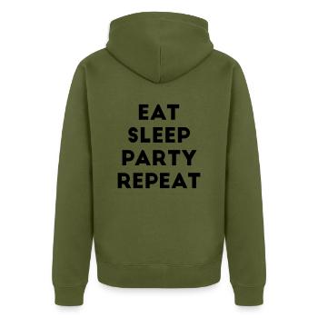 Eat Sleep Party Repeat Spruch Feiern Geburtstag - Unisex Premium Bio Zip Hoodie - Khaki - Hinten - Nico (187cm)
