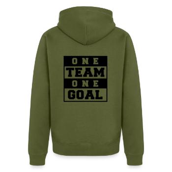 Team Work Goal Sport Team Goal Gift Idea - Unisex Premium Organic Zip Hoodie - khaki - Back - Nico (187cm)