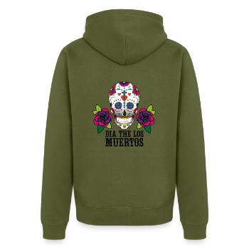 dia de los muertos - Unisex Premium Bio Zip Hoodie - Khaki - Hinten - Nico (187cm)