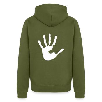 hand - Unisex Premium Bio Zip Hoodie - Khaki - Hinten - Nico (187cm)