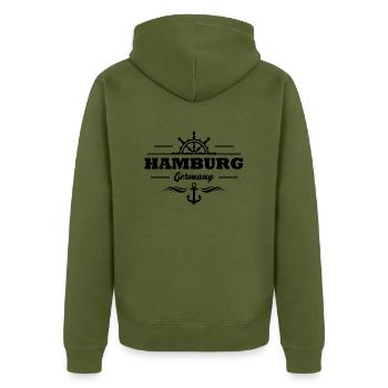 Cadeau de vagues d'ancre de ville de Hambourg Allemagne - Veste à capuche bio Premium Unisexe - kaki - Dos - Nico (187cm)