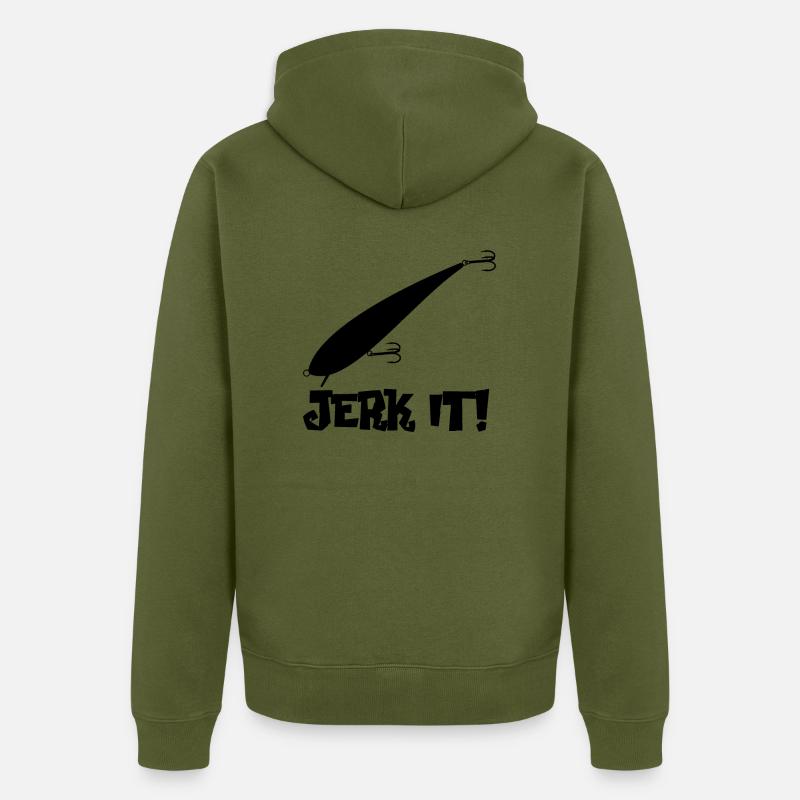 Jerkbait pêche "branle" noir - Veste à capuche bio Premium Unisexe - kaki