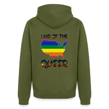 pride america queer gay lesbienne love bi trans - Veste à capuche bio Premium Unisexe - kaki - Dos - Nico (187cm)