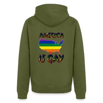 pride america queer schwul lesbisch liebe bi trans - Unisex Premium Bio Zip Hoodie - Khaki - Hinten - Nico (187cm)