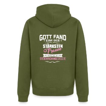 STEUERFACHANGESTELLTE - Unisex Premium Bio Zip Hoodie - Khaki - Hinten - Nico (187cm)