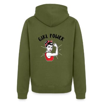 Girl Power - Unisex Premium Bio Zip Hoodie - Khaki - Hinten - Nico (187cm)