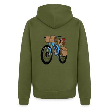 Bikepacker Bikepacking Fahrrad mit Taschen - Unisex Premium Bio Zip Hoodie - Khaki - Hinten - Nico (187cm)
