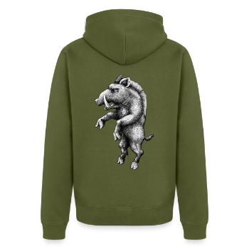 Wildschwein - Unisex Premium Bio Zip Hoodie - Khaki - Hinten - Nico (187cm)