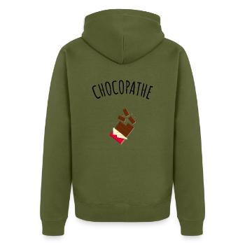 Chocopathe, humour gourmand chocolat - Veste à capuche bio Premium Unisexe - kaki - Dos - Nico (187cm)