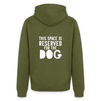 Dieser Raum ist für den Hund reserviert - Unisex Premium Bio Zip Hoodie - Khaki - Hinten - Nico (187cm)