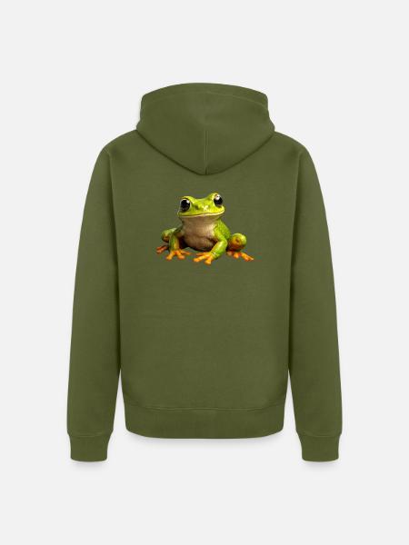 Froschgrüner PopArt Frosch - Unisex Premium Bio Zip Hoodie - Khaki