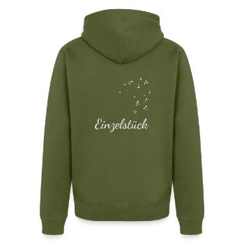 Einzelstück Sternchen weiß - Unisex Premium Bio Zip Hoodie - Khaki - Hinten - Nico (187cm)