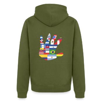 Amérique latine Amérique du Sud main drapeau cadeau Latin - Veste à capuche bio Premium Unisexe - kaki - Dos - Nico (187cm)
