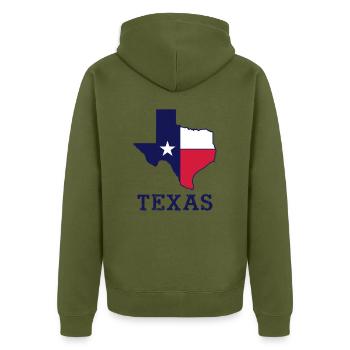 Texas (Texas) - Veste à capuche bio Premium Unisexe - kaki - Dos - Nico (187cm)