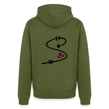 Letter S with arrow heart - Unisex Premium Organic Zip Hoodie - khaki - Back - Nico (187cm)