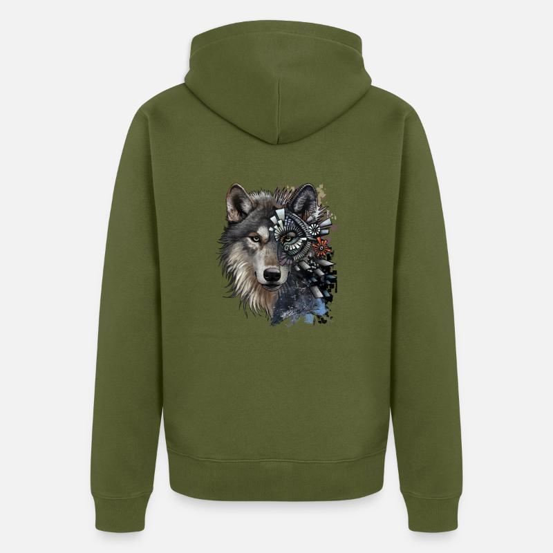 loup - Veste à capuche bio Premium Unisexe - kaki