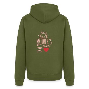 Mein erster Muttertag - Unisex Premium Bio Zip Hoodie - Khaki - Hinten - Nico (187cm)