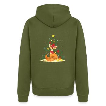 Christmas Fox Animal Christmas Gift Idea - Unisex Premium Organic Zip Hoodie - khaki - Back - Nico (187cm)