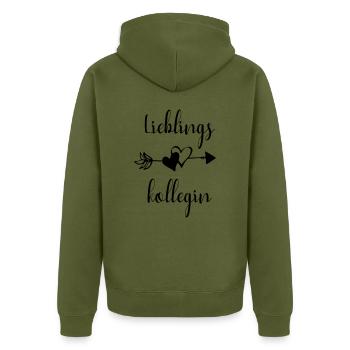 Lieblingskollegin Kollegin Team Spruch Geschenk - Unisex Premium Bio Zip Hoodie - Khaki - Hinten - Nico (187cm)