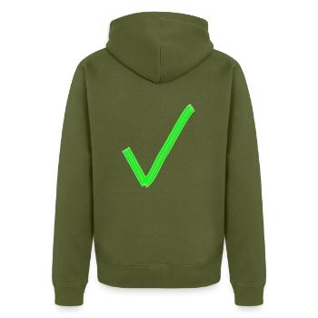 Green Check Mark Correct Sign Correction Hook - Unisex Premium Organic Zip Hoodie - khaki - Back - Nico (187cm)