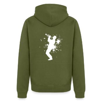 Trompete Trompeter Jazz Trompeter Trumpet Player - Unisex Premium Bio Zip Hoodie - Khaki - Hinten - Nico (187cm)
