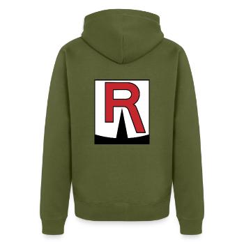 Team Rocket - Unisex Premium Bio Zip Hoodie - Khaki - Hinten - Nico (187cm)
