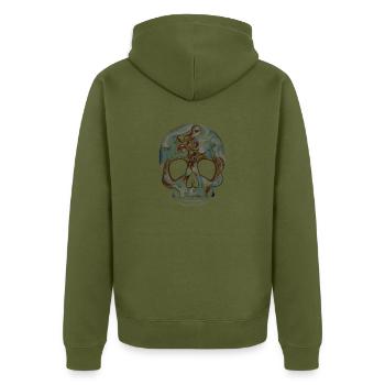 Vintage Skull - Unisex Premium Bio Zip Hoodie - Khaki - Hinten - Nico (187cm)