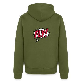 fliegen - Unisex Premium Bio Zip Hoodie - Khaki - Hinten - Nico (187cm)