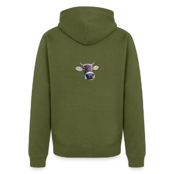 cow - Unisex Premium Organic Zip Hoodie - khaki - Back - Nico (187cm)