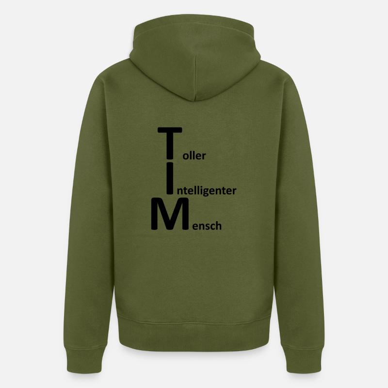 Tim, nom description prénom - Veste à capuche bio Premium Unisexe - kaki