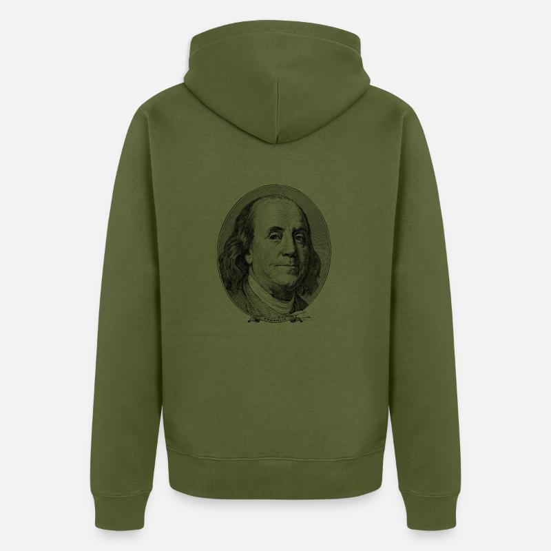 100 $ Benjamin Franklin - Veste à capuche bio Premium Unisexe - kaki