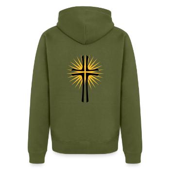 Kreuz - Unisex Premium Bio Zip Hoodie - Khaki - Hinten - Nico (187cm)