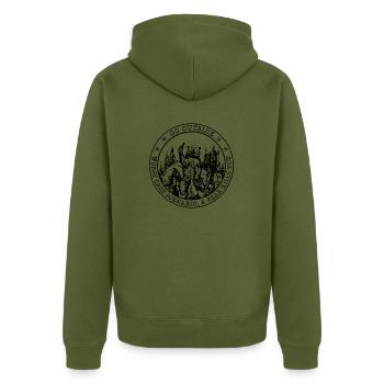 camping - Unisex Premium Organic Zip Hoodie - khaki - Back - Nico (187cm)