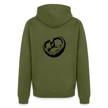 Brezel - Unisex Premium Bio Zip Hoodie - Khaki - Hinten - Nico (187cm)