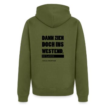 Frankfurt die Stadt Moin Deutschland - Unisex Premium Bio Zip Hoodie - Khaki - Hinten - Nico (187cm)