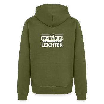 Newcomer marketing professor university lecturer - Unisex Premium Organic Zip Hoodie - khaki - Back - Nico (187cm)