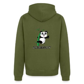 Reingeguckt Panda Bär lenkt mit Karte ab Geschenk - Unisex Premium Bio Zip Hoodie - Khaki - Hinten - Nico (187cm)