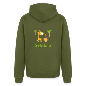 Kleiner Bruder Großer Grosser Bruder Bruderherz - Unisex Premium Bio Zip Hoodie - Khaki - Hinten - Nico (187cm)