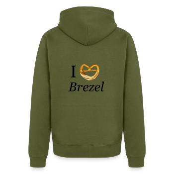 pretzel - Unisex Premium Organic Zip Hoodie - khaki - Back - Nico (187cm)