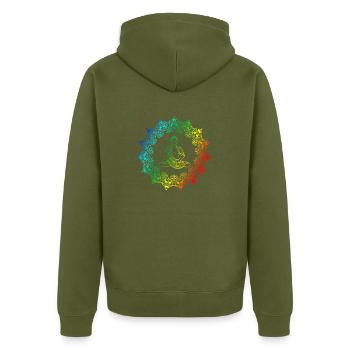 Rainbow Buddha - Mandala Yoga Meditation - Unisex Premium Organic Zip Hoodie - khaki - Back - Nico (187cm)