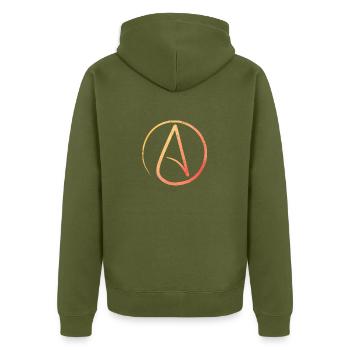 Atheism Symbol - Atheist - Unisex Premium Organic Zip Hoodie - khaki - Back - Nico (187cm)