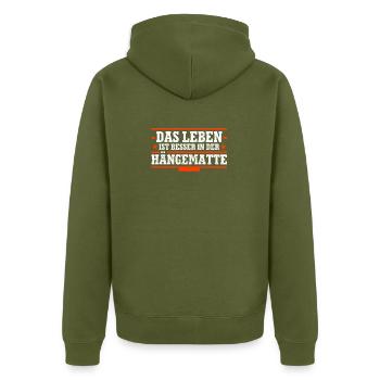 Das Leben ist besser in der Hängematte - Unisex Premium Bio Zip Hoodie - Khaki - Hinten - Nico (187cm)