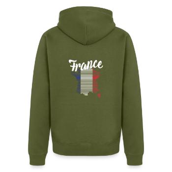 France - Unisex Premium Bio Zip Hoodie - Khaki - Hinten - Nico (187cm)
