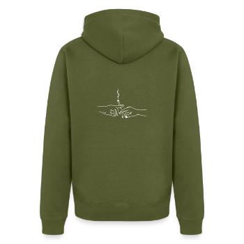 Weed kiffen Marihuana joint - Unisex Premium Bio Zip Hoodie - Khaki - Hinten - Nico (187cm)
