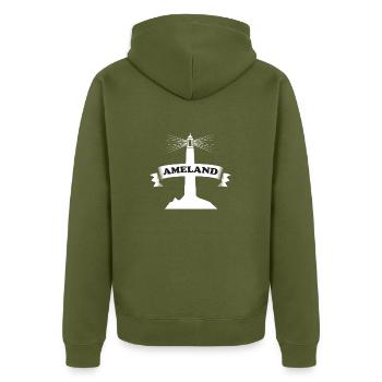 Ameland Design Motif Hollande - Veste à capuche bio Premium Unisexe - kaki - Dos - Nico (187cm)