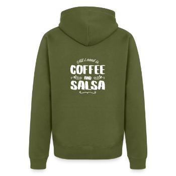 Salsa & Coffee - Unisex Premium Bio Zip Hoodie - Khaki - Hinten - Nico (187cm)