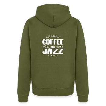 Jazz & Coffee - Unisex Premium Bio Zip Hoodie - Khaki - Hinten - Nico (187cm)