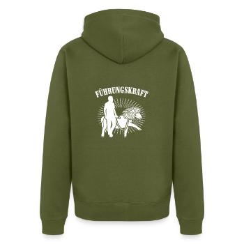 Führungskraft Pony - Unisex Premium Bio Zip Hoodie - Khaki - Hinten - Nico (187cm)