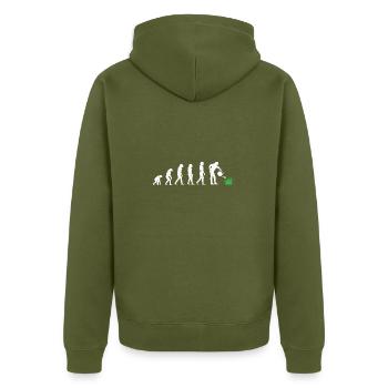Vegan - Unisex Premium Bio Zip Hoodie - Khaki - Hinten - Nico (187cm)